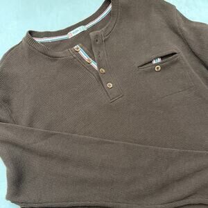 H2H Men's Long Sleeve Waffle Knit Henley Thermal Shirt Brown Size 2XL